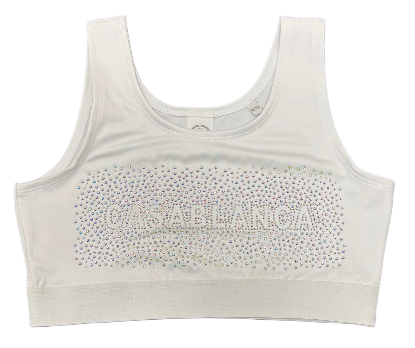 White Casablanca Rhinestone Crop Top
