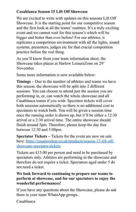 Season 15 Lift Off Showcase Spectator Tickets