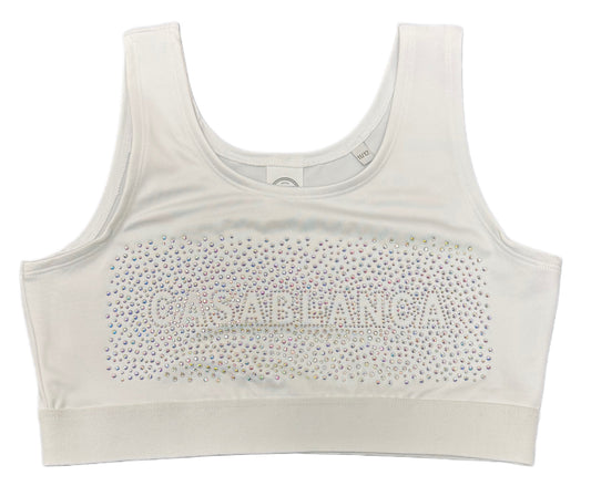 Casablanca Colour Rhinestone White Crop Top